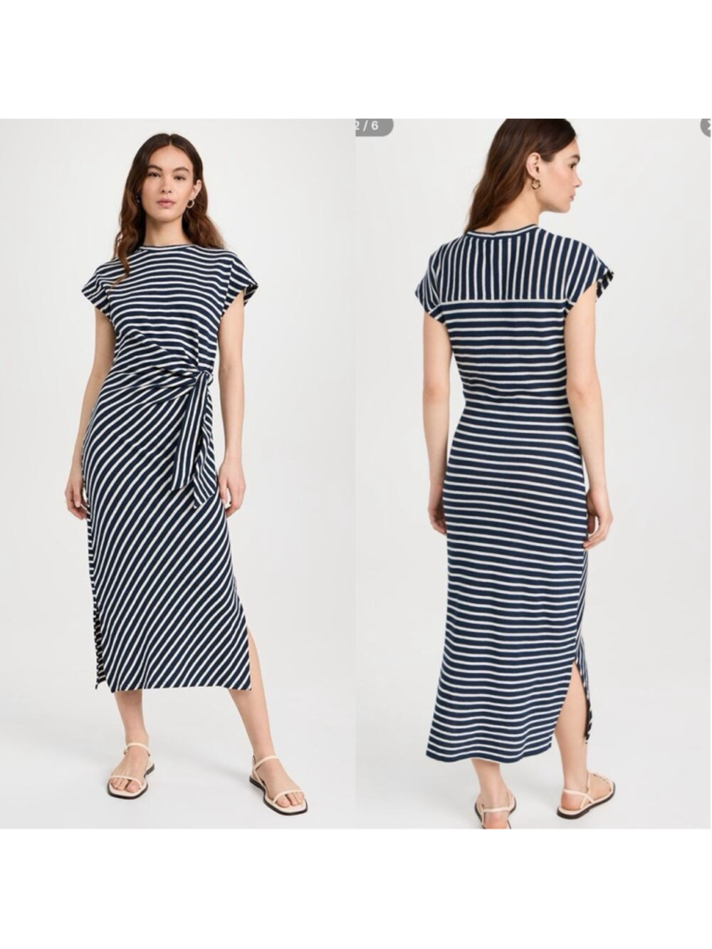 Apiece Apart Dress Vanina Nautical Coastal Cinched 100% Cotton Midi Dress L